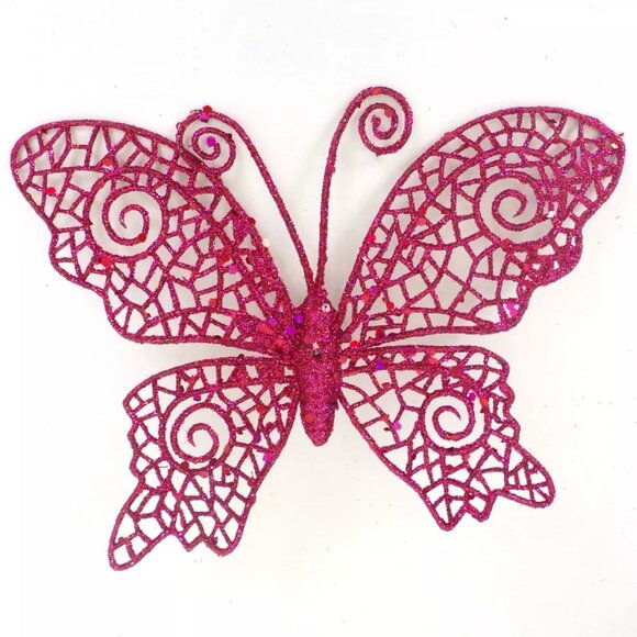 NEW Butterfly Ornament Red Glitter Lacy Clip On Bug Holiday Christmas Tree - Picture 1 of 2